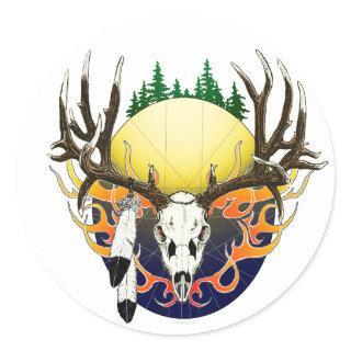 mule deer skull classic round sticker