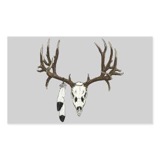 Mule deer skull eagle feather rectangular sticker
