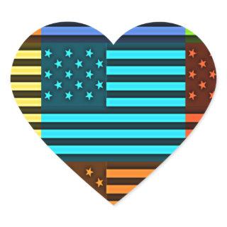 Multi color USA flag checkered vector pattern art  Heart Sticker