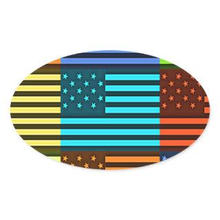 Multi color USA flag checkered vector pattern art  Oval Sticker