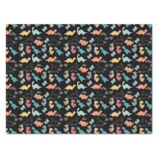 Multicolor Dinosaurs on Black Background Tissue Paper