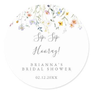 Multicolor Floral Sip Sip Hooray Bridal Shower Classic Round Sticker
