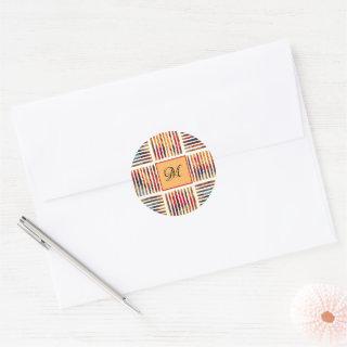 Multicolor Geometric Abstract Stripe Pattern Classic Round Sticker