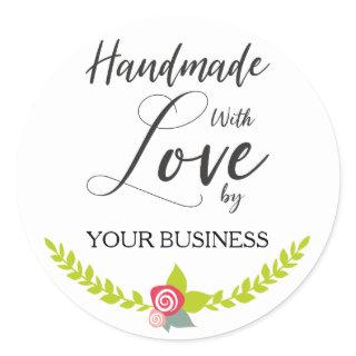 Multicolored Floral Handmade with Love Quote Classic Round Sticker