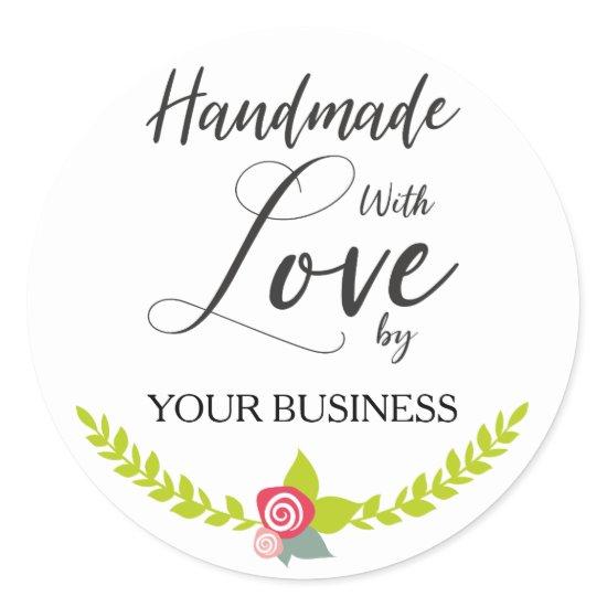 Multicolored Floral Handmade with Love Quote Classic Round Sticker