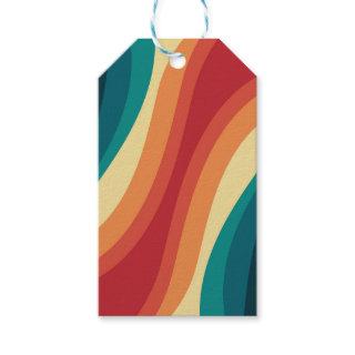 Multicolored retro style waves design gift tags