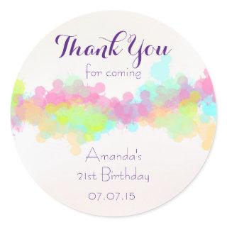 Multicolored Watercolored Spash Thank You Classic Round Sticker