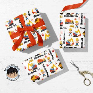 Multicultural Boy Construction Personalized Wrappi  Sheets
