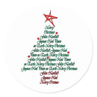 Multilanguage Chistmas Card Feliz Natal Tree Classic Round Sticker