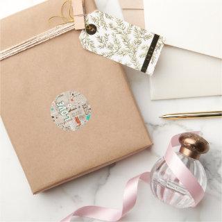 Multilingual Love Doodle Pattern Art Classic Round Sticker