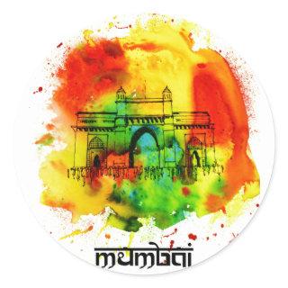 mumbai gateway of india bright watercolors classic round sticker