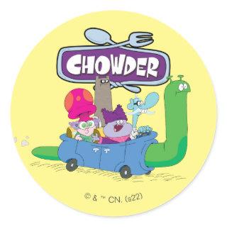 Mung, Chowder, Shnitzel, & Truffles in Snail Car Classic Round Sticker