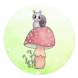 mushroom snail classic round sticker
