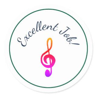 Music Class Colorful Treble Clef Reward  Classic Round Sticker