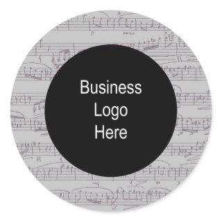 Music Clef Notes Business Logo  Classic Round Stic Classic Round Sticker