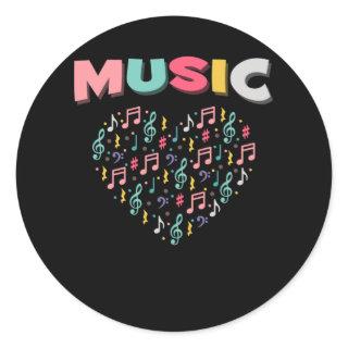 Music Love Colorful Treble Clef Musical Note Heart Classic Round Sticker