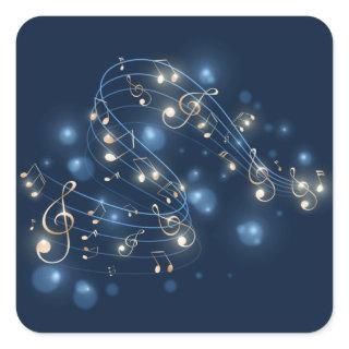 Music Notes and Lights On Blue Square Sticker