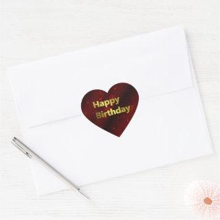 music notes happy birthday gold in red heart sticker