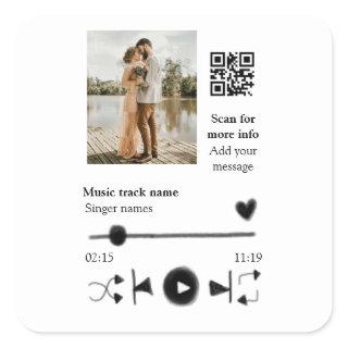 Music player personalized couple love q r code tex square sticker
