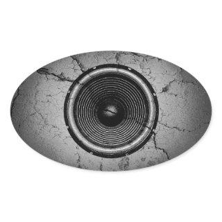 Music speaker on a cracked wall oval sticker