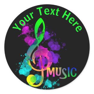 Music Themed Rainbow Treble Clef Personalized Classic Round Sticker