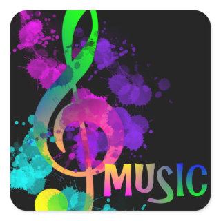 Music Themed Rainbow Treble Clef Square Sticker