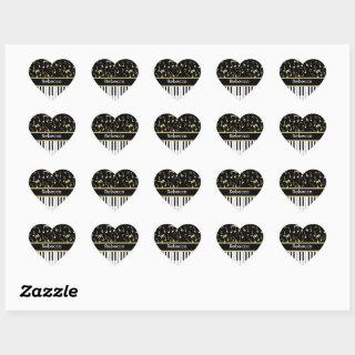 Musical Notes and Piano Keys Black and Gold Heart Sticker