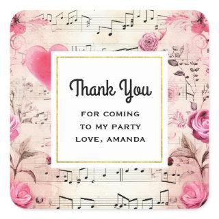 Musical Notes and Roses Vintage Party Thank You Square Sticker