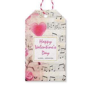 Musical Notes and Roses Vintage Valentine's Day Gift Tags