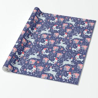 Musical reindeers bird blue red Christmas wrap