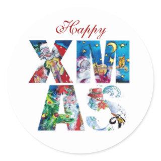 MUSICAL SANTA  AND SNOWMAN  XMAS NIGHT PARTY  CLASSIC ROUND STICKER
