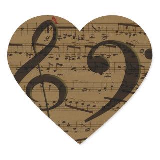 Musical Treble Clef Sheet Music Classic  Heart Sticker