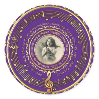 Musician Musical Notes Commemorative Photo Purple Classic Round Sticker