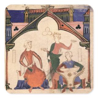 Musicians playing castanets and a psaltery square sticker