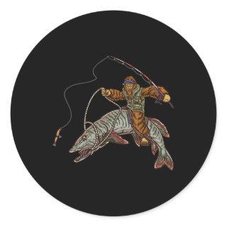 Muskie Fishing Tiger Musky Hunting Bigfoot Fisherm Classic Round Sticker