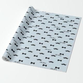 Mustache and Bow Tie Blue Baby Shower  Gift Wrap