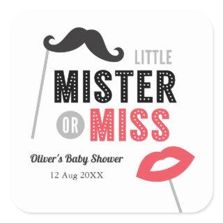 Mustache And Lips, Mister Or Miss Baby Shower Square Sticker