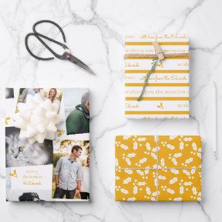 Mustard Yellow and White Modern Holly Sprig  Sheets