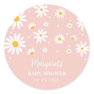 Muted Blush Boho Daisy Flower Baby Girl Shower Classic Round Sticker