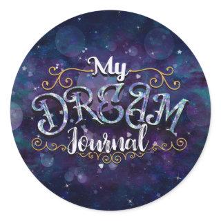 My Dream Journal Indigo Violet Hearts  & Stars Classic Round Sticker