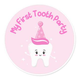 My First Tooth Party Pink Classic Round Sticker