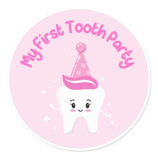 My First Tooth Party Pink Classic Round Sticker