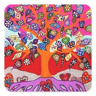 My Heart Flowers For You Tree Of Life Square Sticker