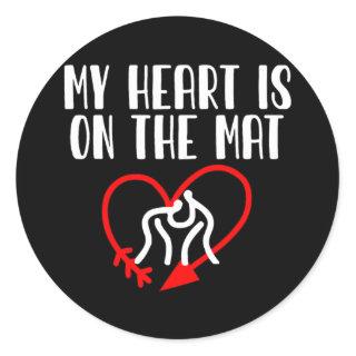 My Heart is on the Mat Wrestling Mom Wrestling Classic Round Sticker