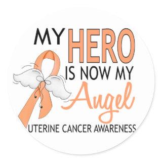My Hero Is My Angel Uterine Cancer Classic Round Sticker