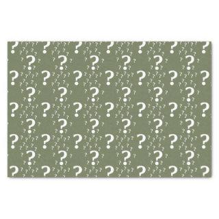 Mystery question mark riddle puzzle olive green tissue paper