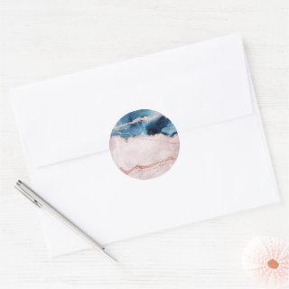 Mystic Elegance | Teal Blue and Rose Gold Agate Classic Round Sticker