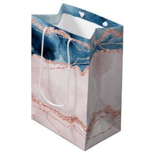 Mystic Elegance | Teal Blue and Rose Gold Agate Medium Gift Bag