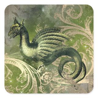 Mystic Green Dragon Square Sticker