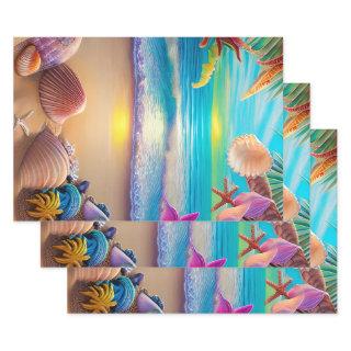 Mystical fantasy beach sunset with tropical flower  sheets